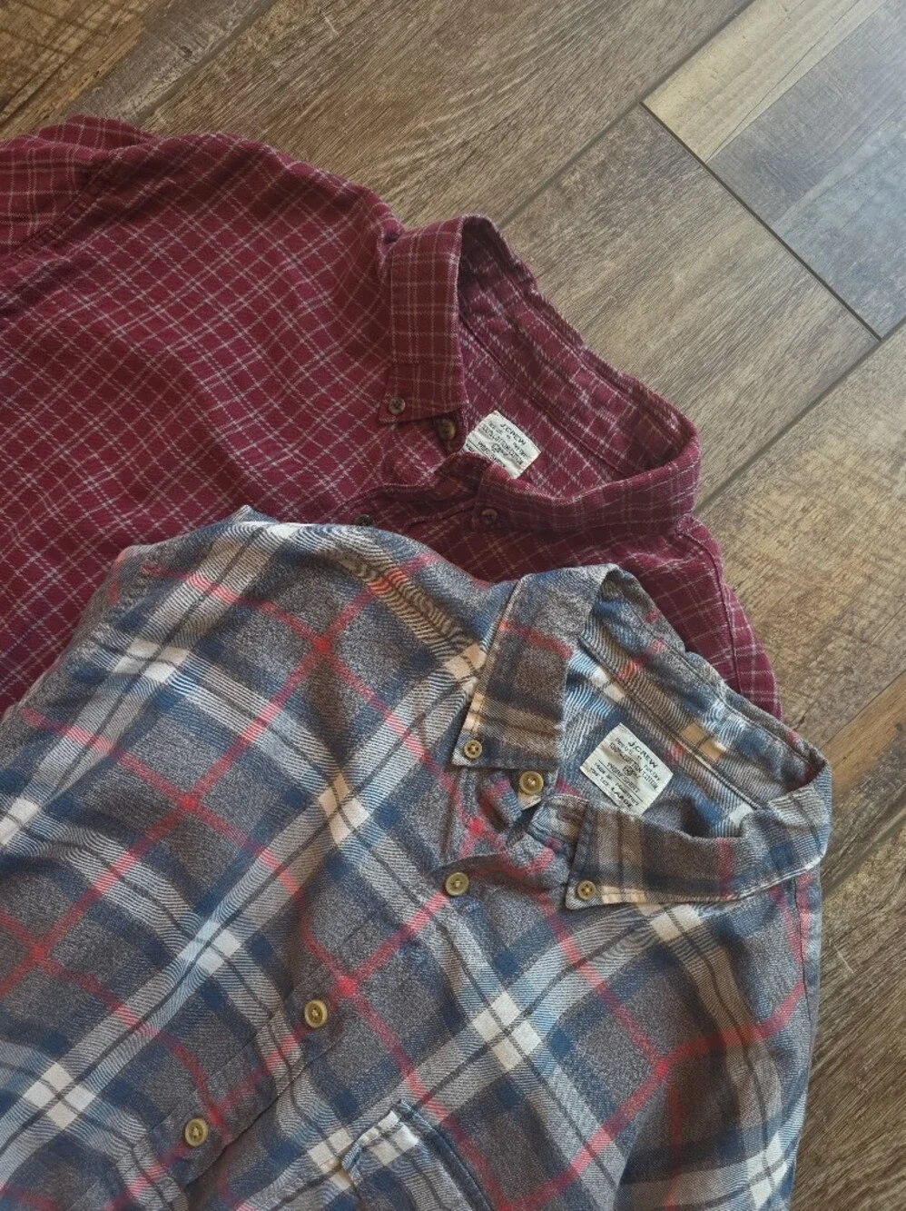 J.Crew - Heavyweight Flannel Workshirt 2-Shirt Bundle - Large - Red & Grey Blue